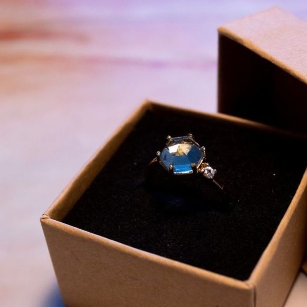 Silver gold?plated ring blue topaz